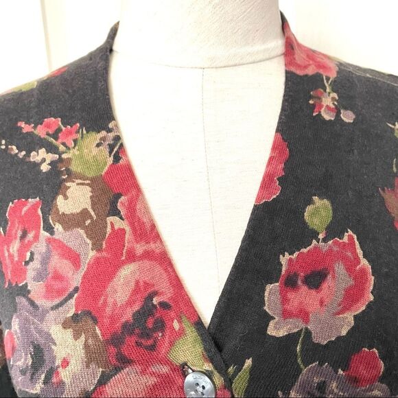 Ralph Lauren black button cardigan with roses - Picture 4 of 12